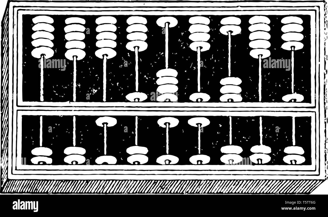 Questa immagine rappresenta Abacus che utilizzati in tempi antichi per il calcolo della linea vintage disegno incisione o illustrazione. Illustrazione Vettoriale