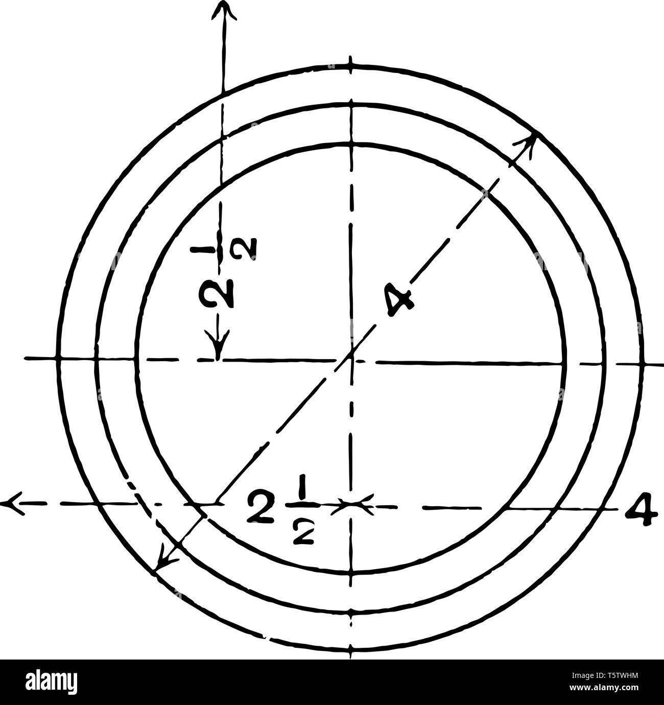 Disegno meccanico esercizio cerchio ondulato con linee curve all'interno dividendo le linee orizzontali in mezza pollici linea curva con cerchio in mezzo f Illustrazione Vettoriale