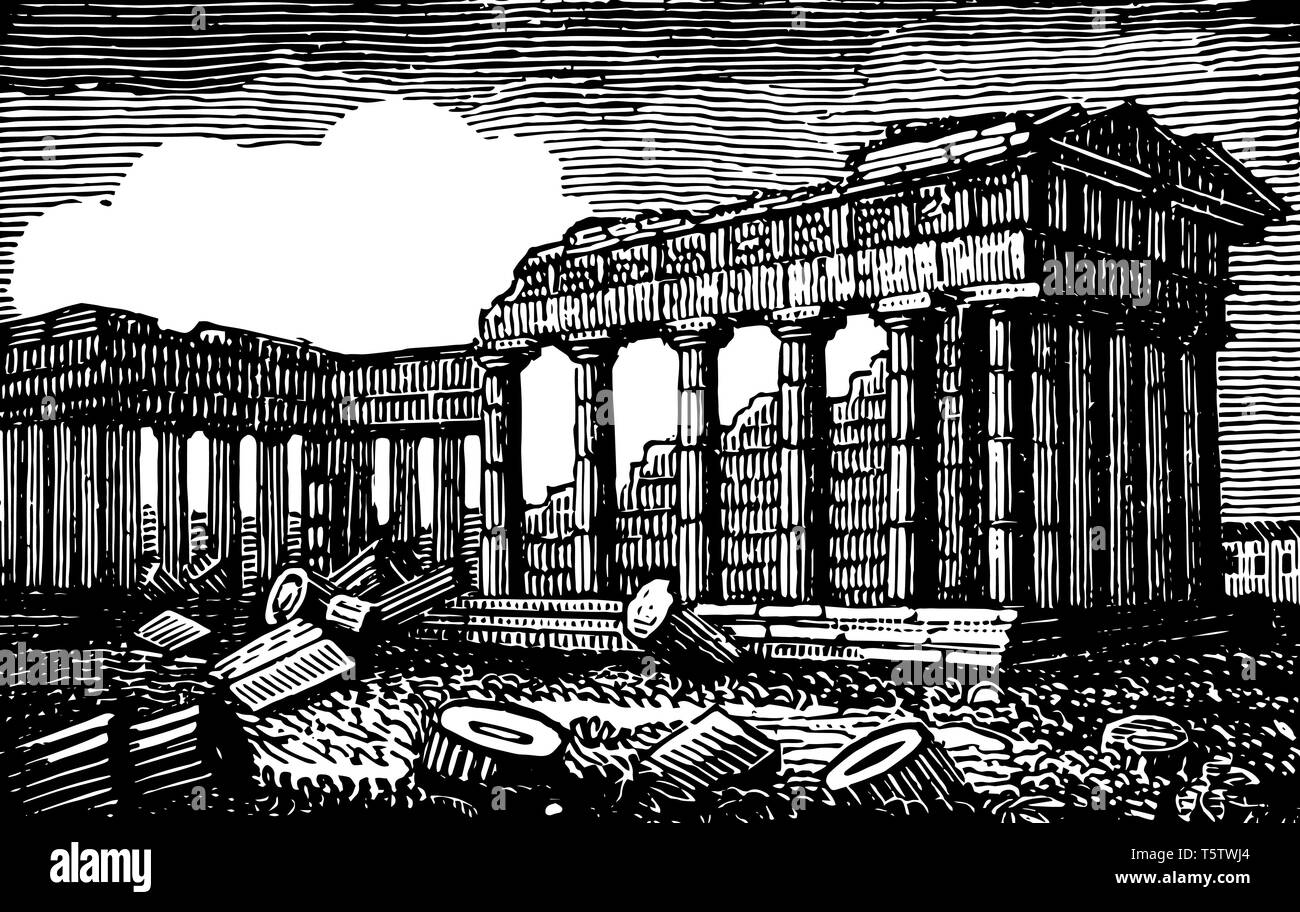 Tempio di Minerva ad Atene è il famoso luoghi ad Atene il nome romano di Athena gode della reputazione di essere il più perfetto tempio dorico vintage l Illustrazione Vettoriale