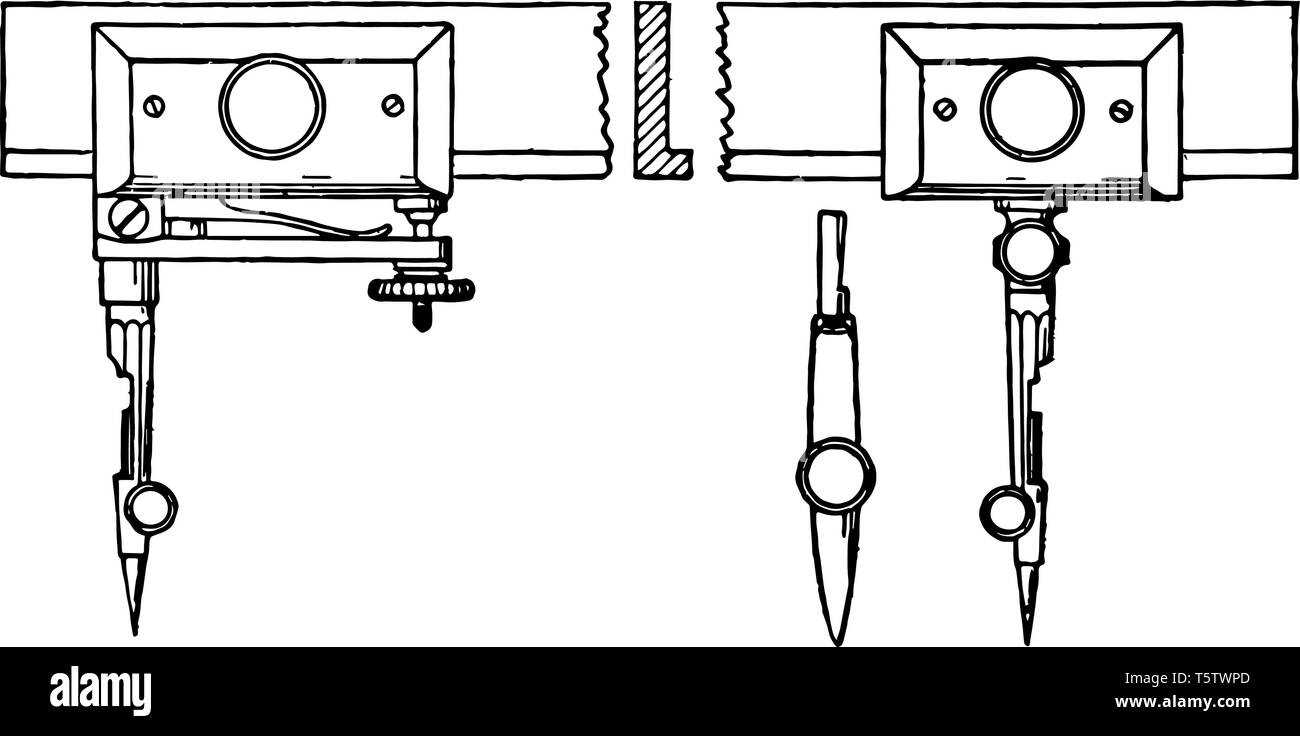 Bussola di fascio per barra di allungamento non è in grado di disegnare è costituito da una barra orizzontale o trave collegata mediante scorrimento prese linea vintage disegno o incisione di io Illustrazione Vettoriale