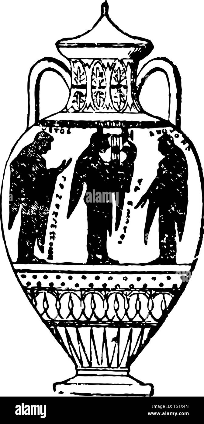 Anfora sono vasi con collo stretto e due maniglie utilizzate dagli antichi greci per il trasporto di olio o di vino sono più spesso in ceramica linea vintage drawin Illustrazione Vettoriale
