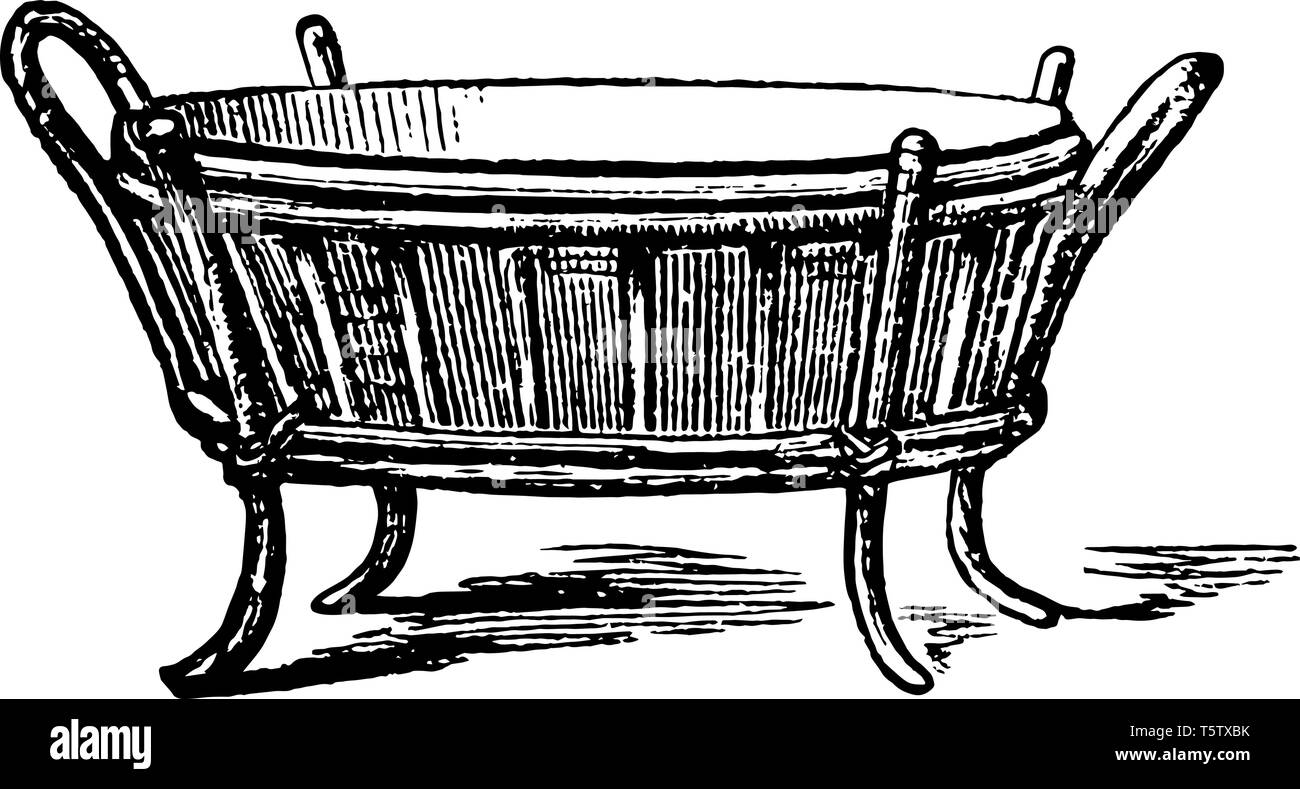 Jardiniere ovale usato per tenere le piante ornamentali e fiori è più raramente un supporto su cui le piante possono essere collocati vintage disegno della linea o incisione Illustrazione Vettoriale