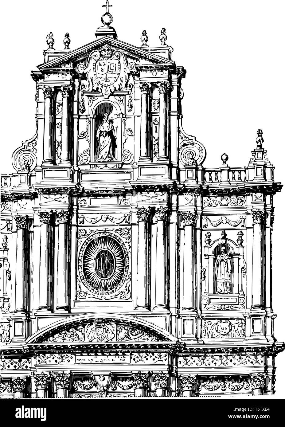 La facciata della chiesa di San Paolo e di San Luigi a Parigi la chiesa si trova a Parigi Rue Saint Antoine nel Marais un esempio di architettura gesuita v Illustrazione Vettoriale