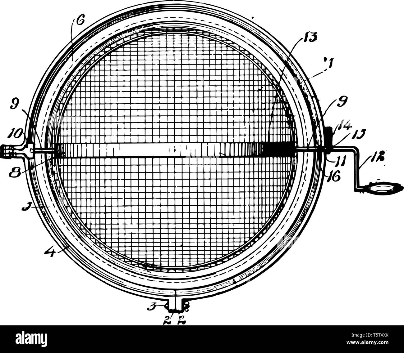 Questa immagine rappresenta il tipo a sfera epuratore che utilizzando un filtro come ad esempio una maglia vintage disegno della linea di incisione o illustrazione. Illustrazione Vettoriale