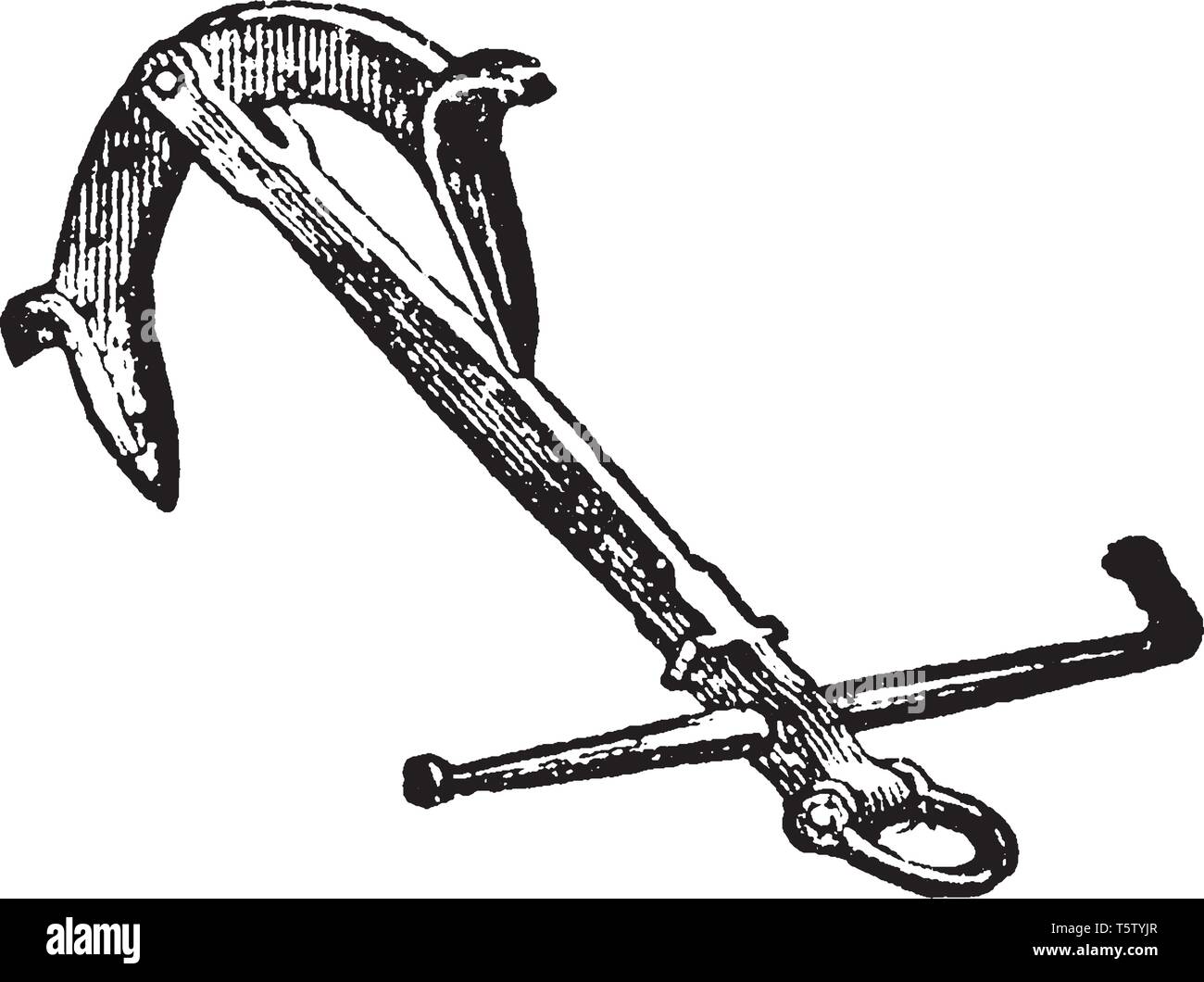 Trotman elemento di ancoraggio è costituito da un gambo che è quadrata in sezione attraverso la quale è un unico pezzo a forma di mezzaluna, braccio vintage disegno della linea o incisione di io Illustrazione Vettoriale