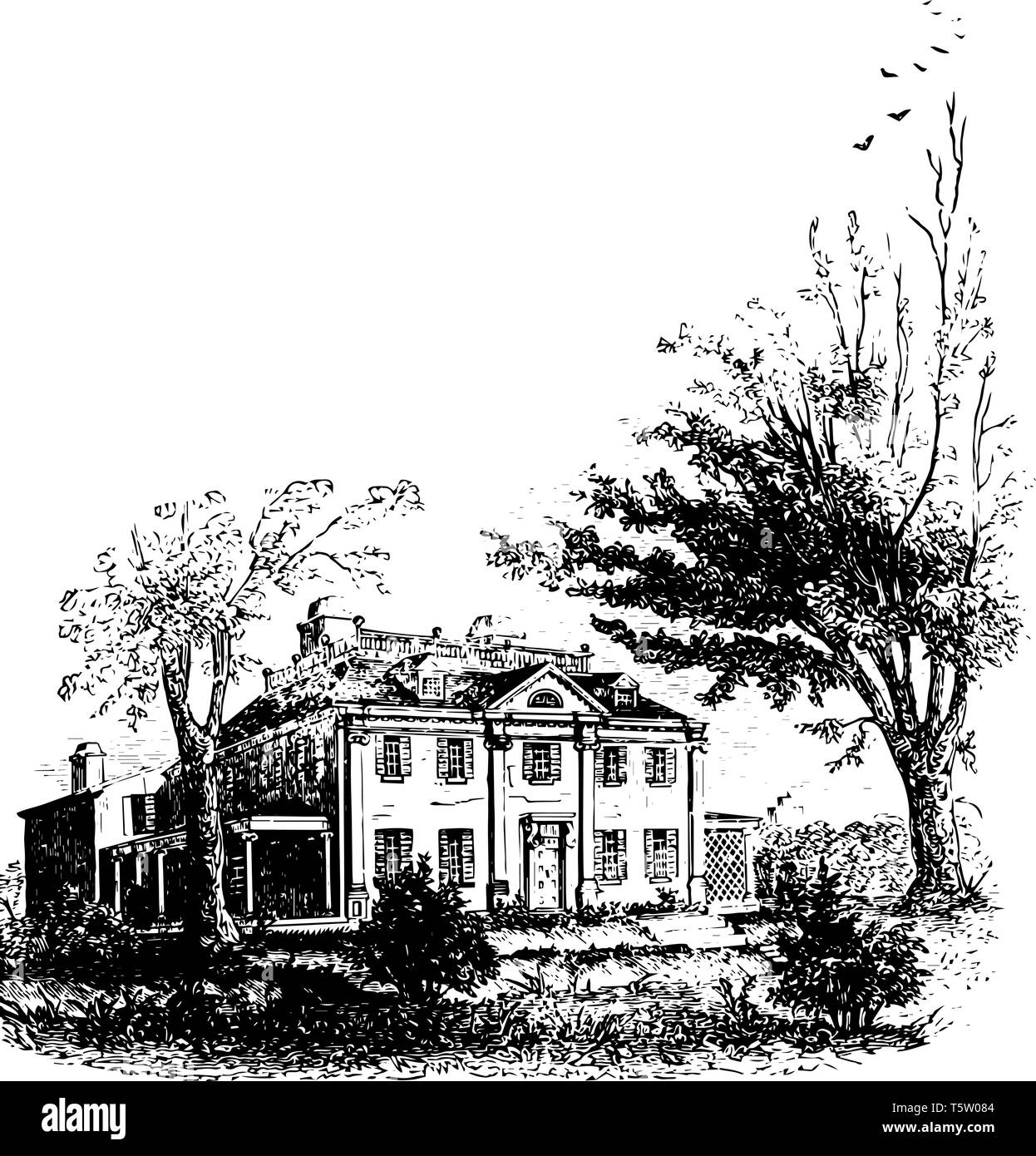 Washington ha sede nel sito storico situato a Cambridge, Massachusetts, istituito nel 1972 vintage disegno della linea. Illustrazione Vettoriale