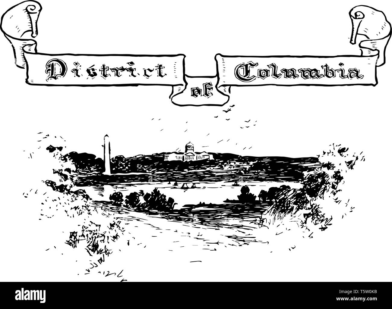 Washington, Distretto di Columbia un distretto federale vintage disegno della linea. Illustrazione Vettoriale