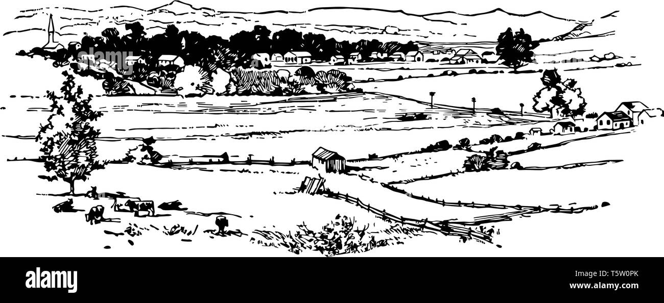 Campo di Battaglia di Franklin combattuta nel 1864 , è stato il sito di seconda battaglia di Franklin vintage disegno della linea. Illustrazione Vettoriale