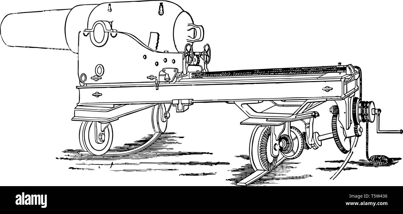 Pistola è battuto un piccolo carico di culatta cannone inventato nel XIV secolo, vintage disegno della linea di incisione o illustrazione. Illustrazione Vettoriale