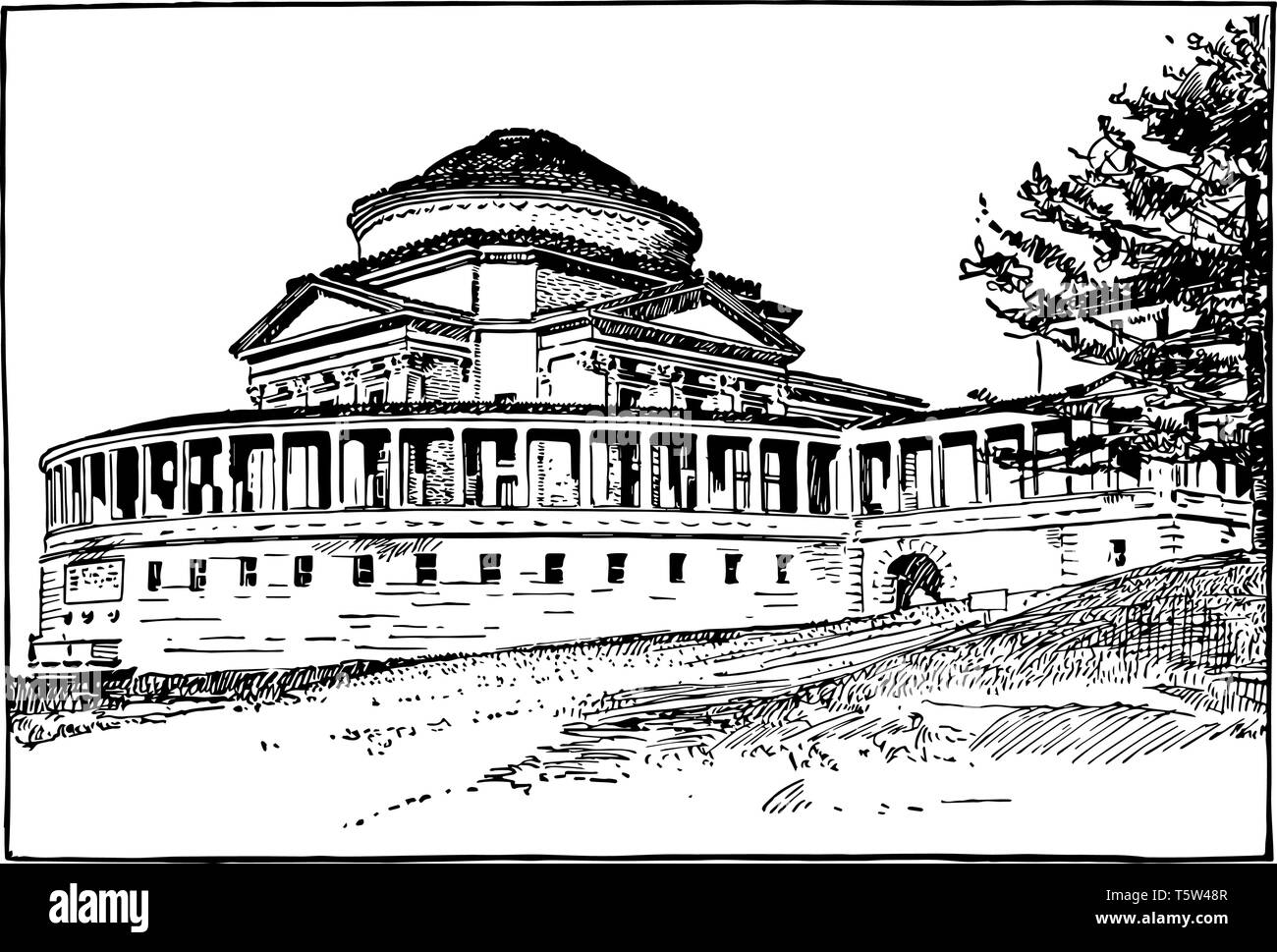 La Hall of Fame per grandi americani, Bronx community college, Bronx, New York City. Progettato da architetto Stanford white vintage disegno della linea. Illustrazione Vettoriale