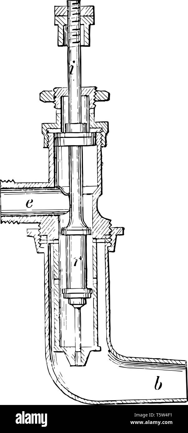 Braccio di fuoco design in cui un caricatore di scorrimento è posizionato al di sotto della canna, vintage disegno della linea di incisione o illustrazione. Illustrazione Vettoriale