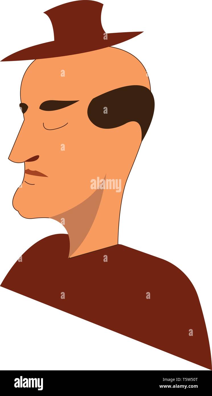 Faccina triste uomo calvo indossando hat o vettore di Illustrazione a colori Illustrazione Vettoriale