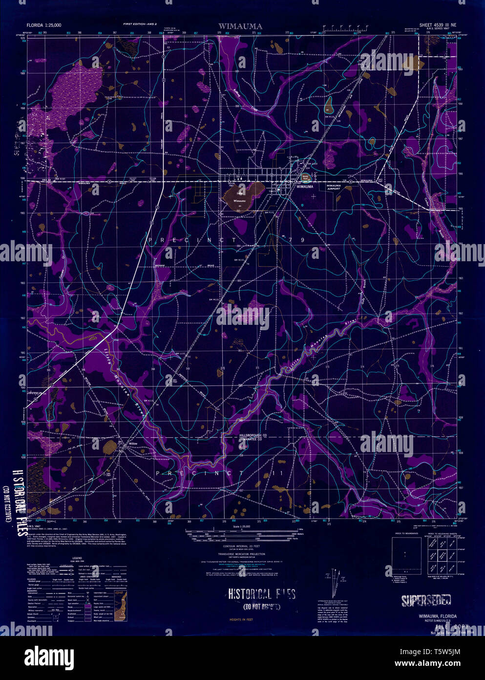 USGS TOPO Map Florida FL Wimauma 349135 1947 25000 Restauro invertito Foto Stock