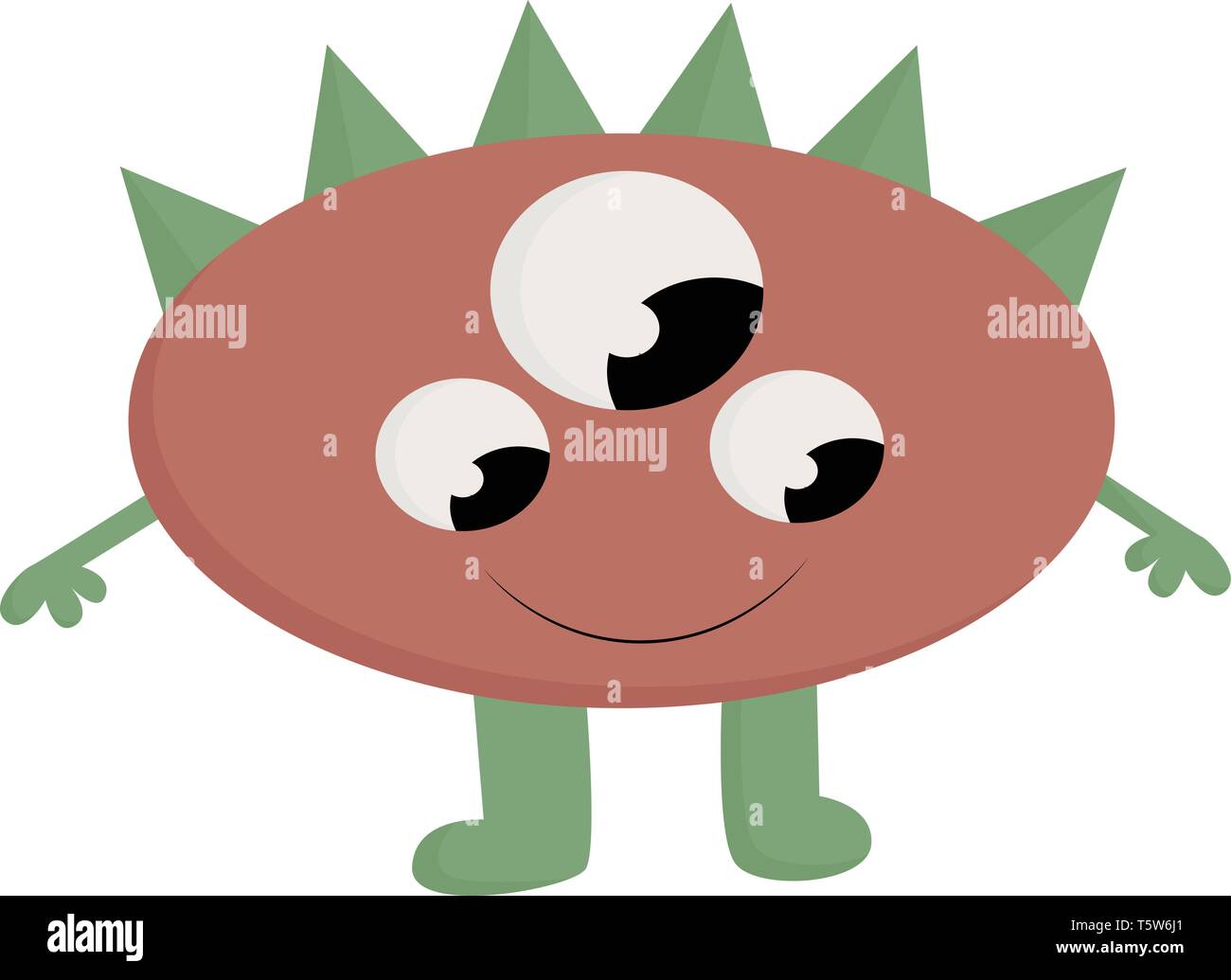 Un colore marrone 3 Eyed Monster con colore verde le mani, piedi e i capelli, il vettore, il colore di disegno o illustrazione. Illustrazione Vettoriale