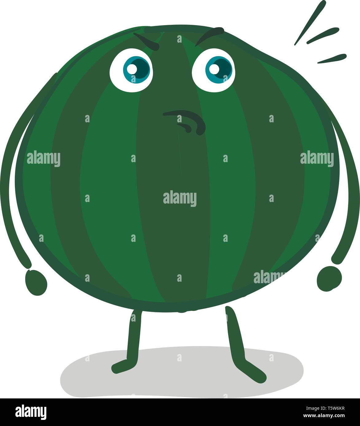 Un arrabbiato anguria con gli occhi blu, ombra e una di colore verde di mani e piedi, il vettore, il colore di disegno o illustrazione. Illustrazione Vettoriale