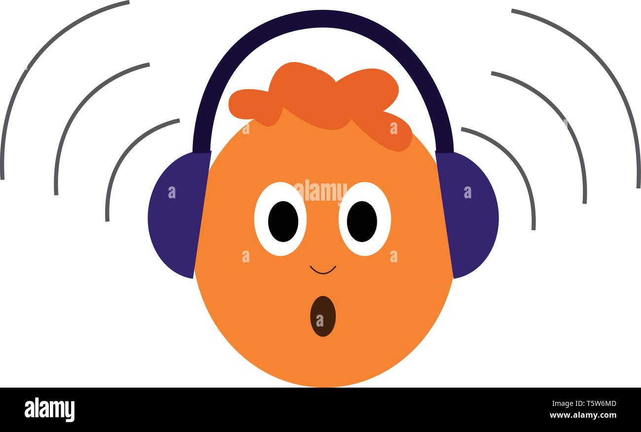 Un bambino che indossa un forte viola le cuffie con capelli castani, il vettore, il colore di disegno o illustrazione. Illustrazione Vettoriale