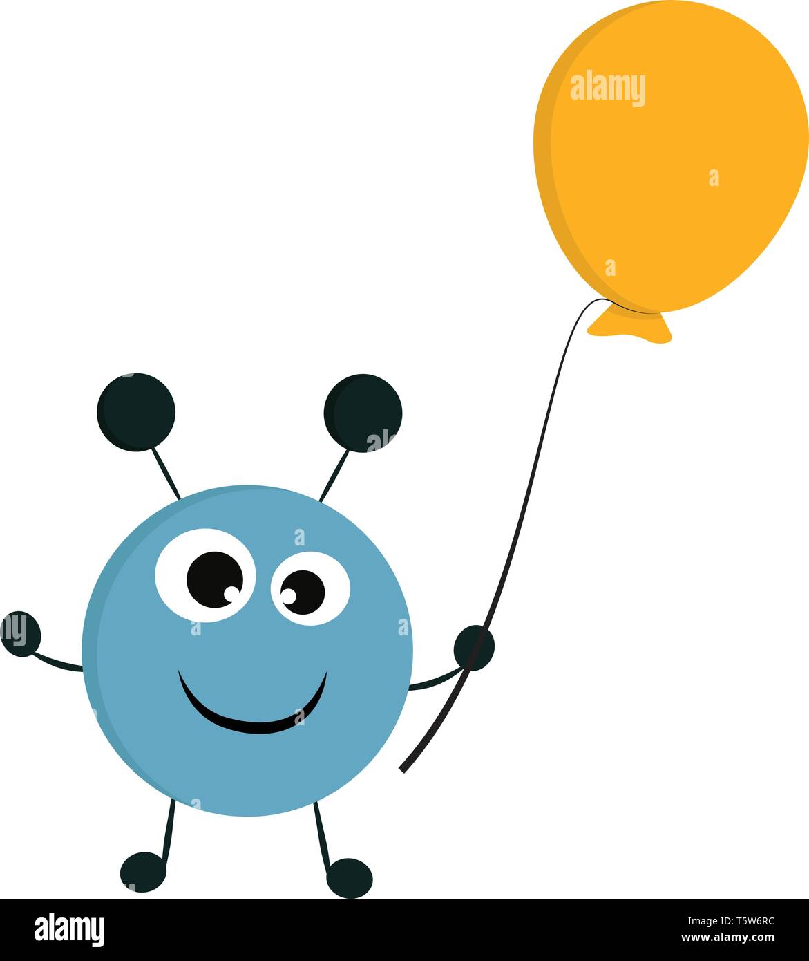 Un felice blue monster con occhi grandi e un palloncino giallo, cartoon, il vettore, il colore di disegno o illustrazione. Illustrazione Vettoriale