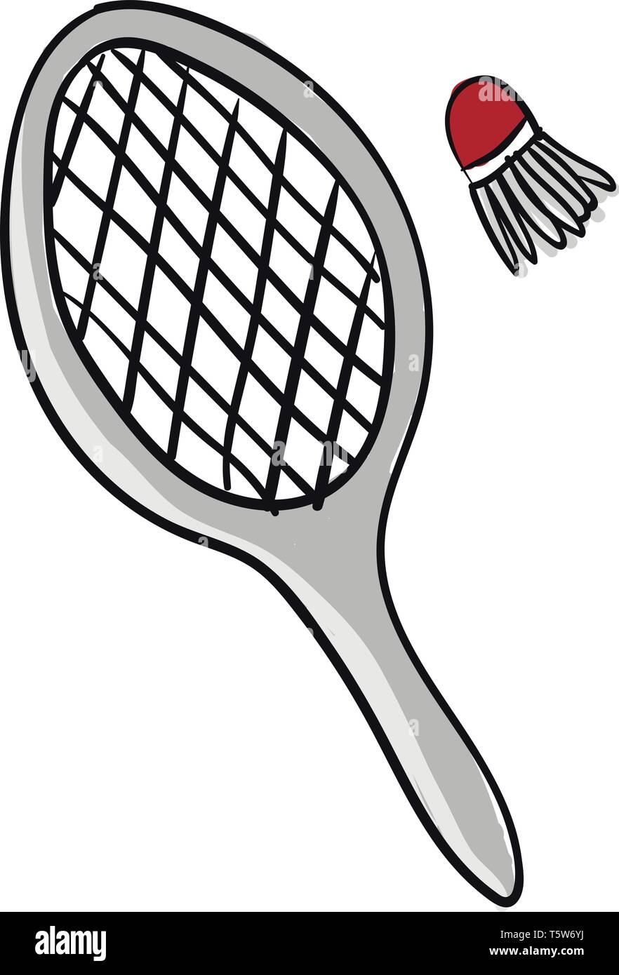 Una coppia di grigio badminton bat di rosso e un volano avente poche piume poste sul terreno accanto a ogni altro vettore il colore di disegno o illustrazione Illustrazione Vettoriale