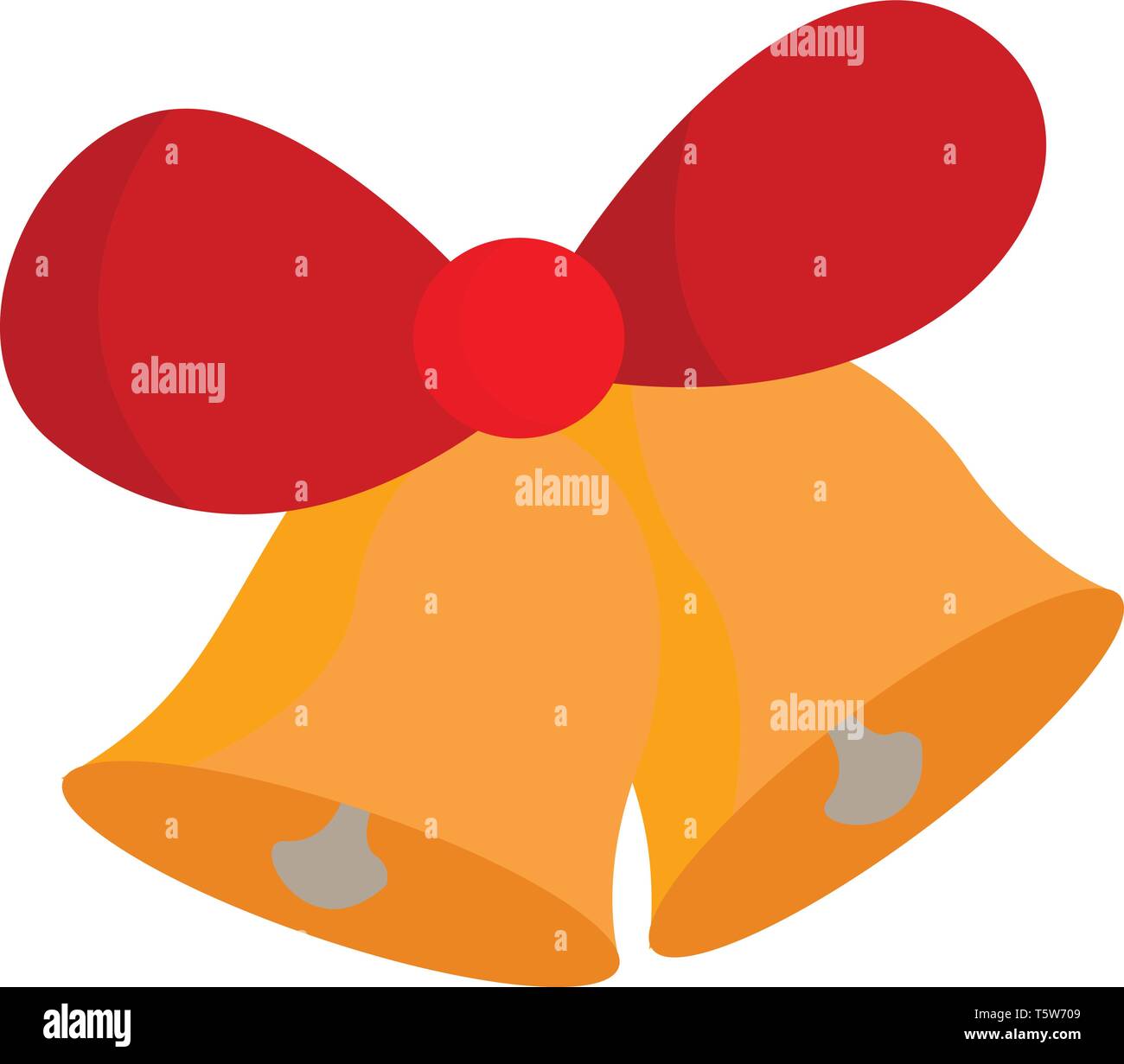 Una coppia di golden campane di Natale legati insieme con un nastro rosso del vettore di disegno a colori o illustrazione Illustrazione Vettoriale