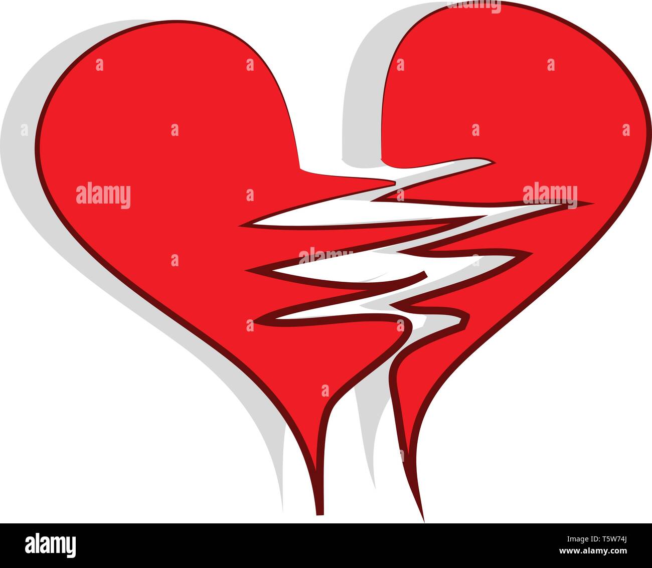 Un cuore rosso spezzato in due pezzi del vettore di disegno a colori o illustrazione Illustrazione Vettoriale