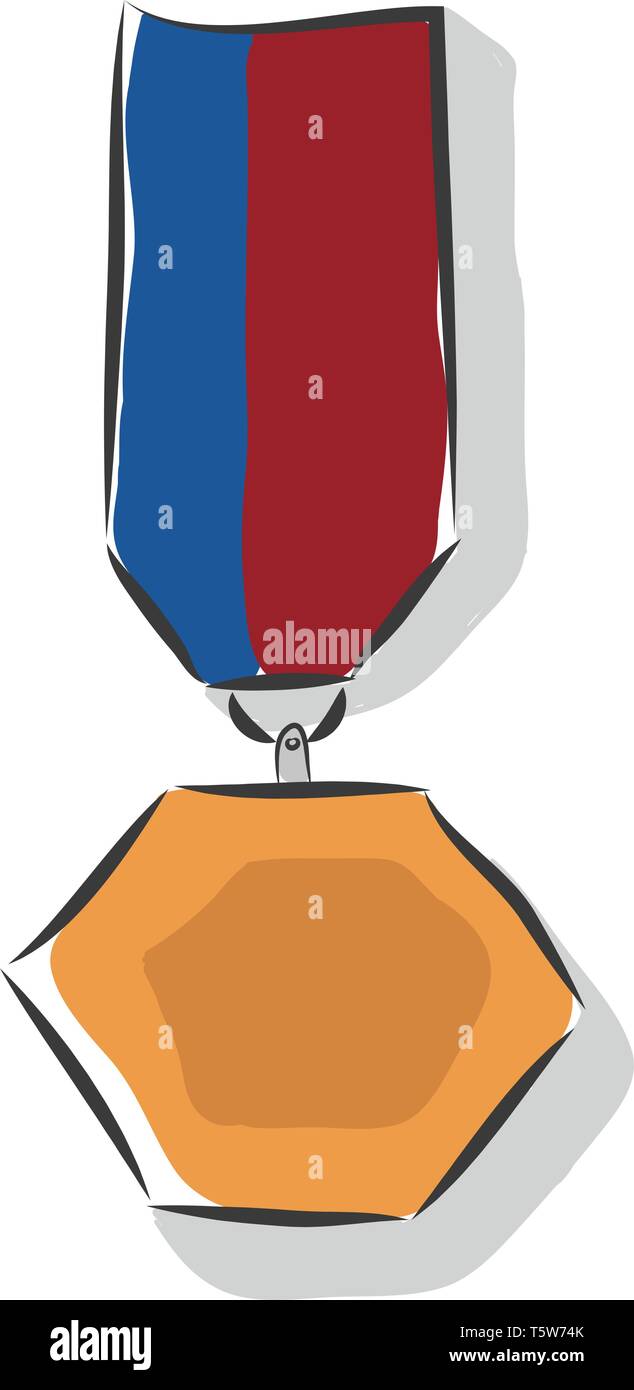 Un bronzo a forma di esagono medaglia con un blu e un nastro rosso attaccato al vettore che il colore di disegno o illustrazione Illustrazione Vettoriale