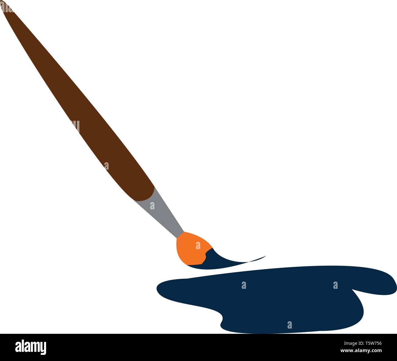 Un pennello con un manico marrone un arancio capelli immersi nel blu navy vettore inchiostro colore disegno o illustrazione Illustrazione Vettoriale