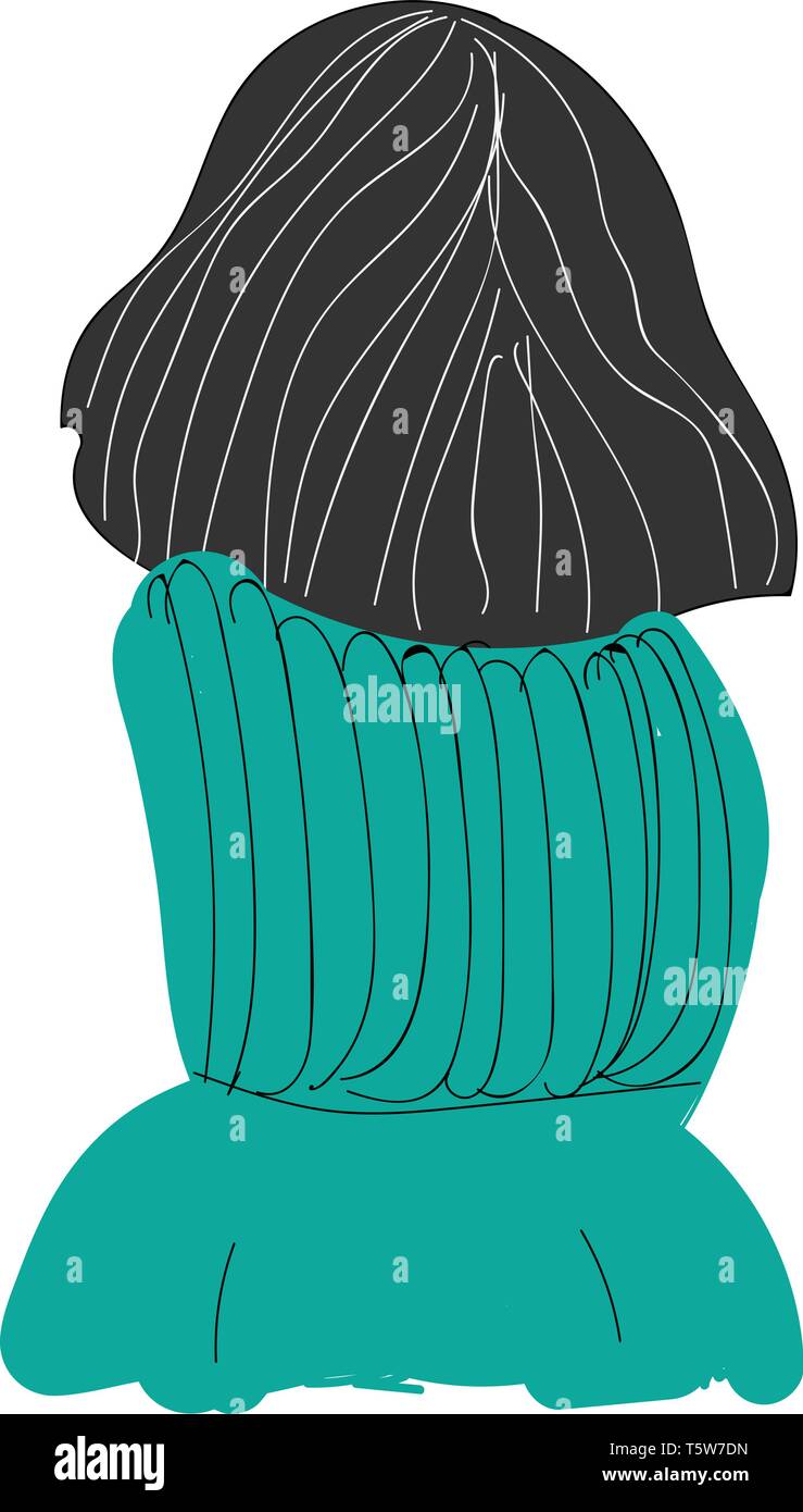 La vista posteriore di una ragazza con corti capelli neri e un teal maglione verde vettore di disegno a colori o illustrazione Illustrazione Vettoriale