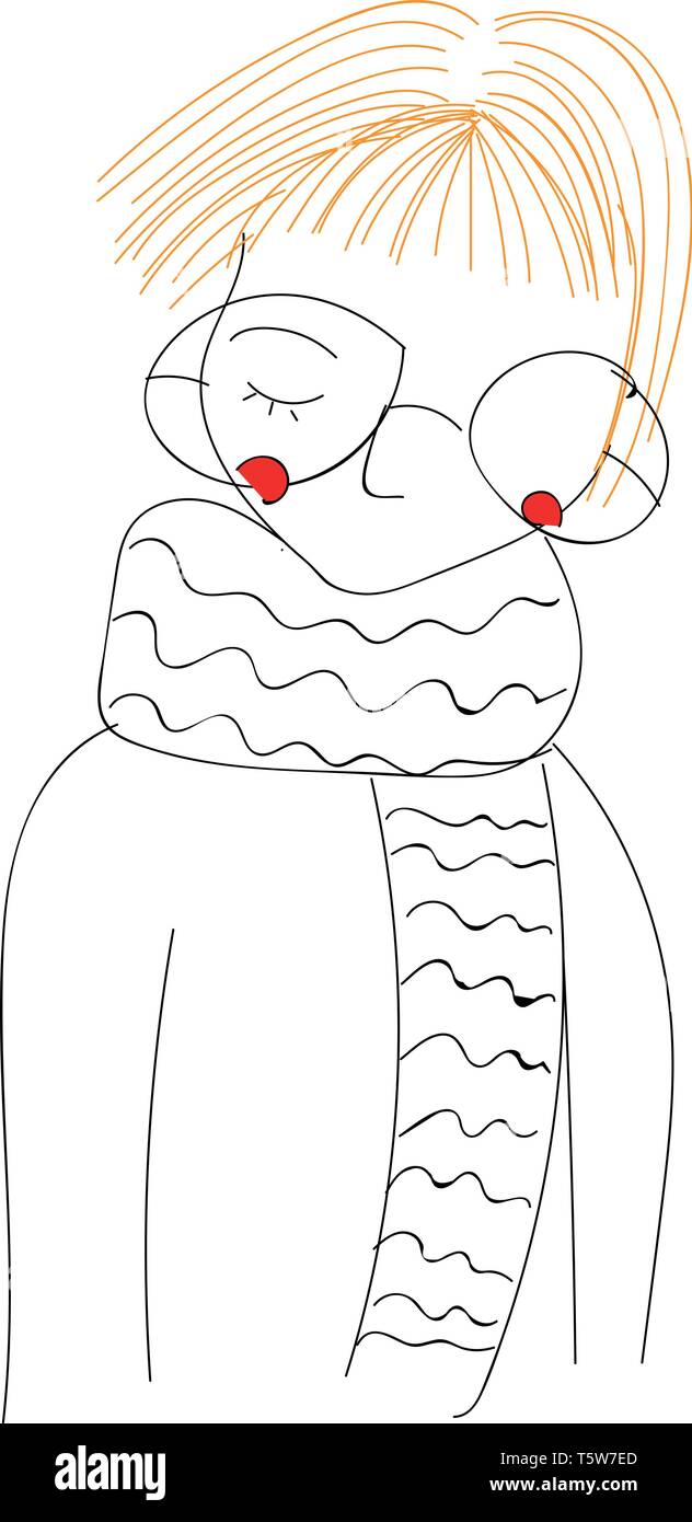 Una signora con breve capelli arancione occhiali circolare e un foulard vettore di disegno a colori o illustrazione Illustrazione Vettoriale