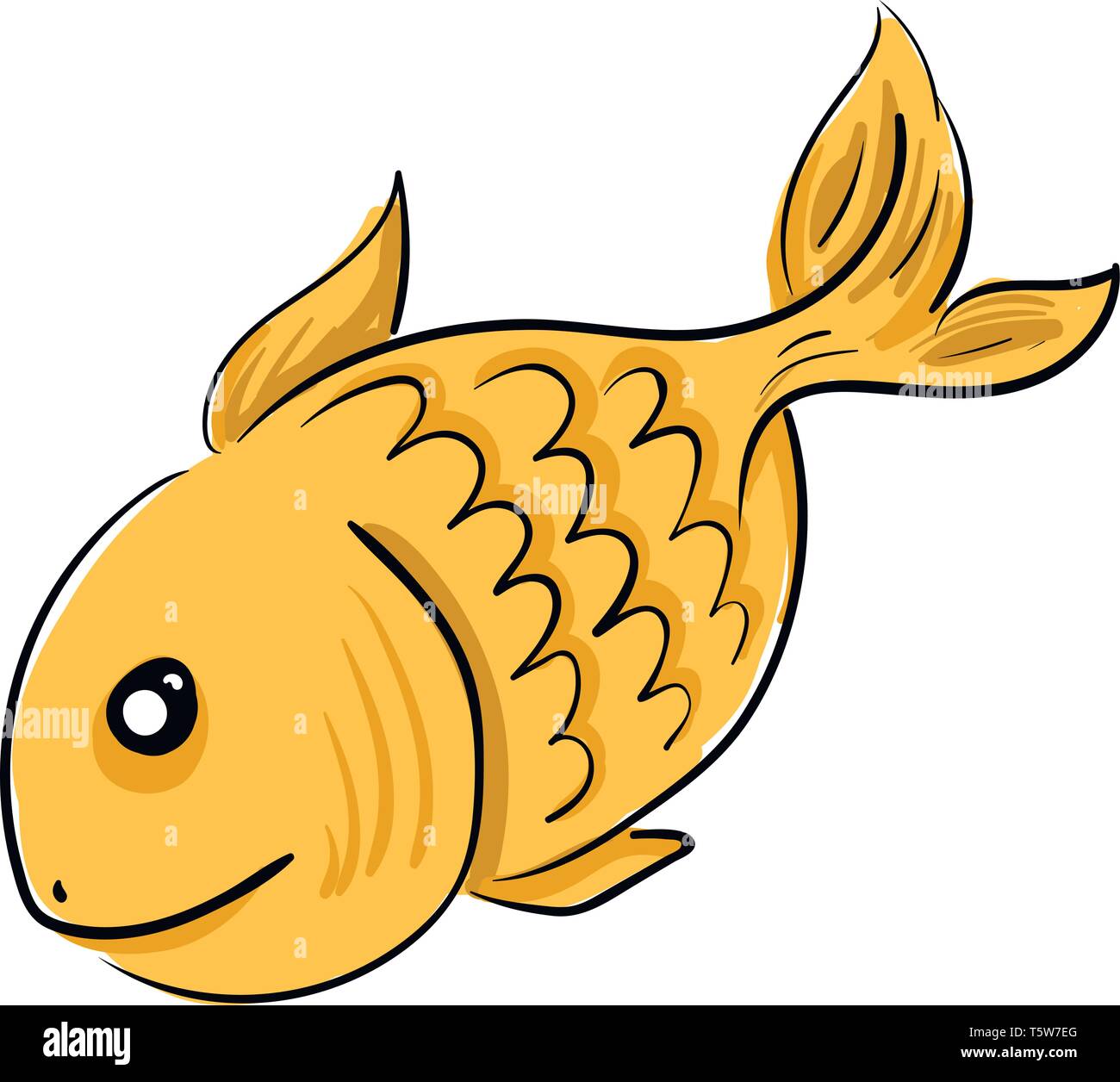 Un pesce dorato con gli occhi neri nuotare liberamente nel fiume vettore di disegno a colori o illustrazione Illustrazione Vettoriale