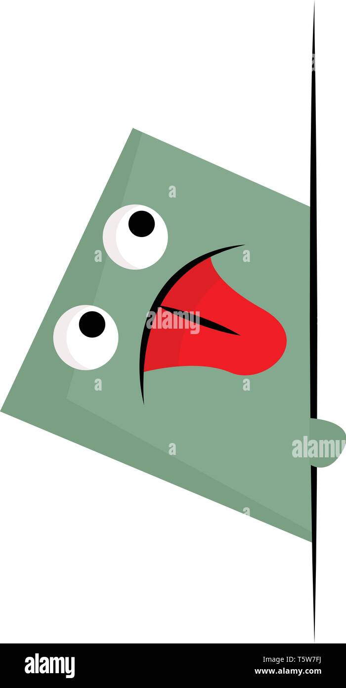 Un quadrato mostro verde con occhi grandi e una grande lingua rossa del vettore di disegno a colori o illustrazione Illustrazione Vettoriale