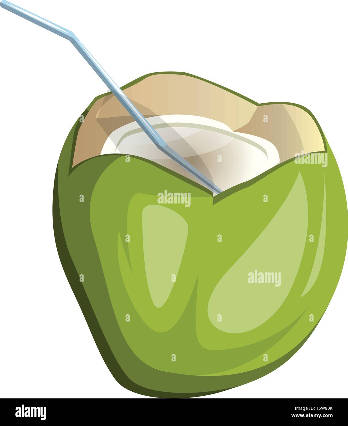 Taglio di cocco con una cannuccia di frutta del fumetto illustrazione vettoriale su sfondo bianco. Illustrazione Vettoriale