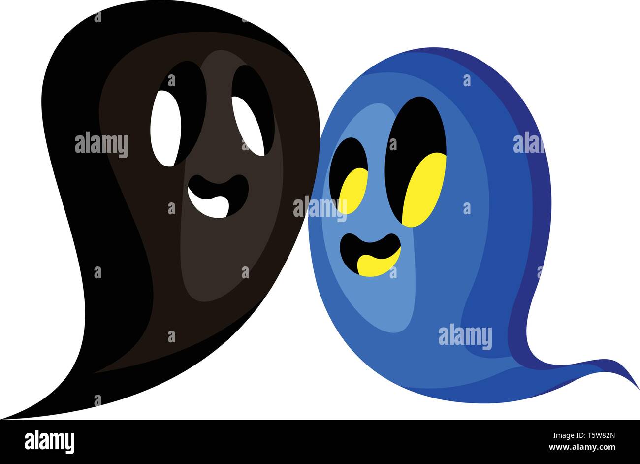 Blu e nero felice simpatici fantasmi illustrazione vettoriale su sfondo bianco. Illustrazione Vettoriale