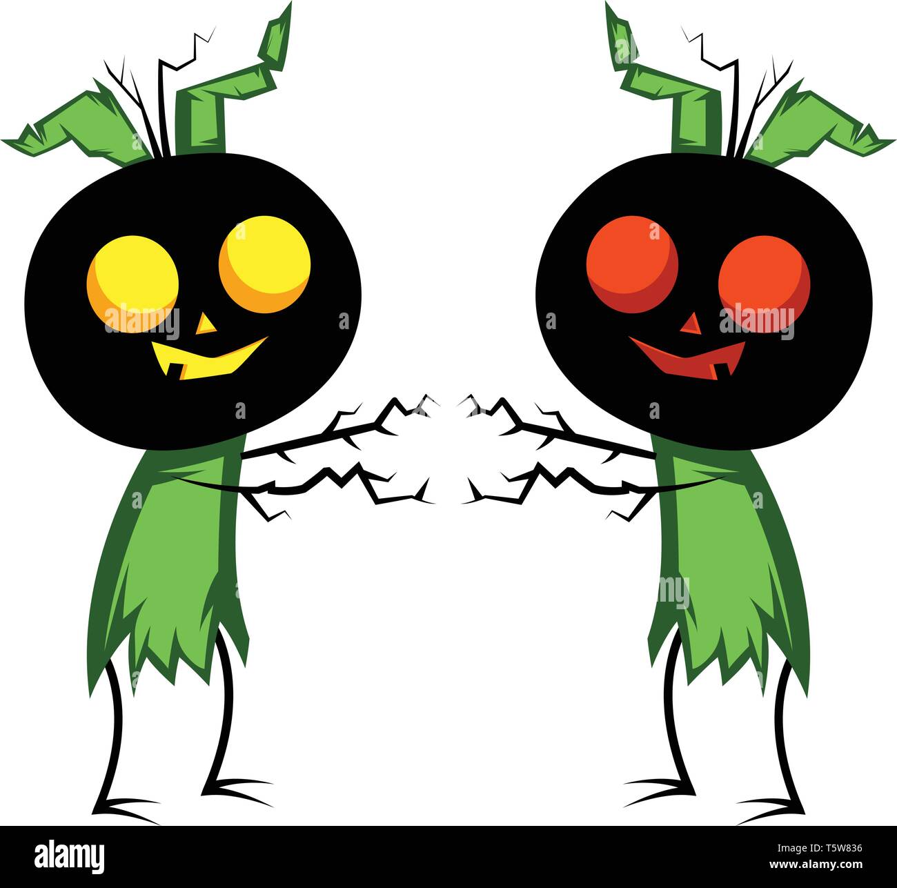 Due testa di zucca mostri illustrazione vettoriale su sfondo bianco. Illustrazione Vettoriale