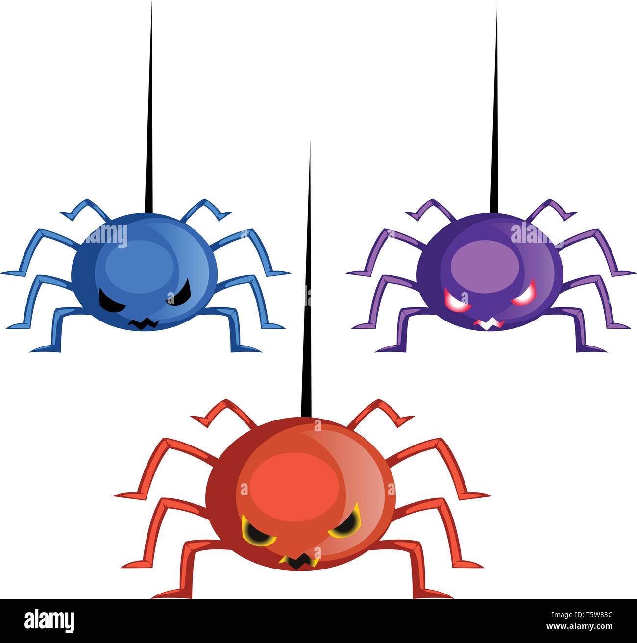 Blu arancione e viola scary spider illustrazione vettoriale su sfondo bianco. Illustrazione Vettoriale