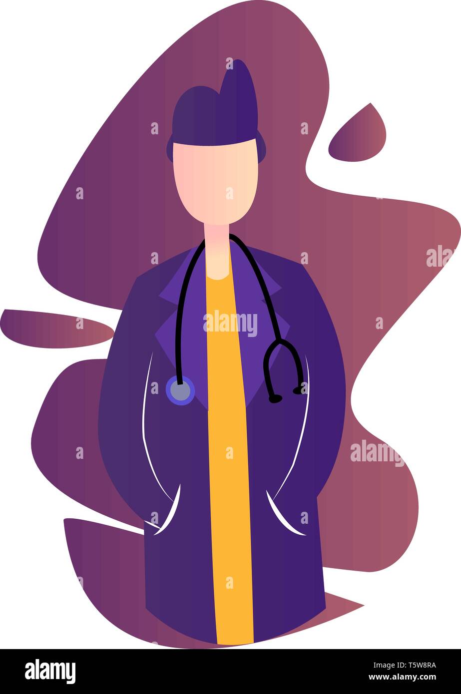 Viola icona moderna illustrazione di un medico donna su sfondo bianco Illustrazione Vettoriale