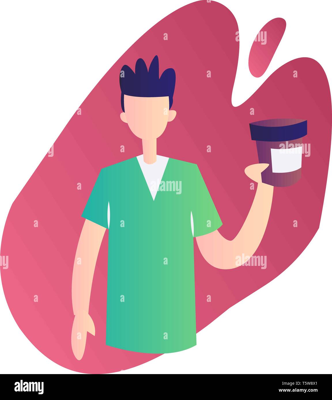 Moderno vettore professione illustrazione su uno sfondo bianco di un reparto boy tenendo una bottiglia di medicina Illustrazione Vettoriale