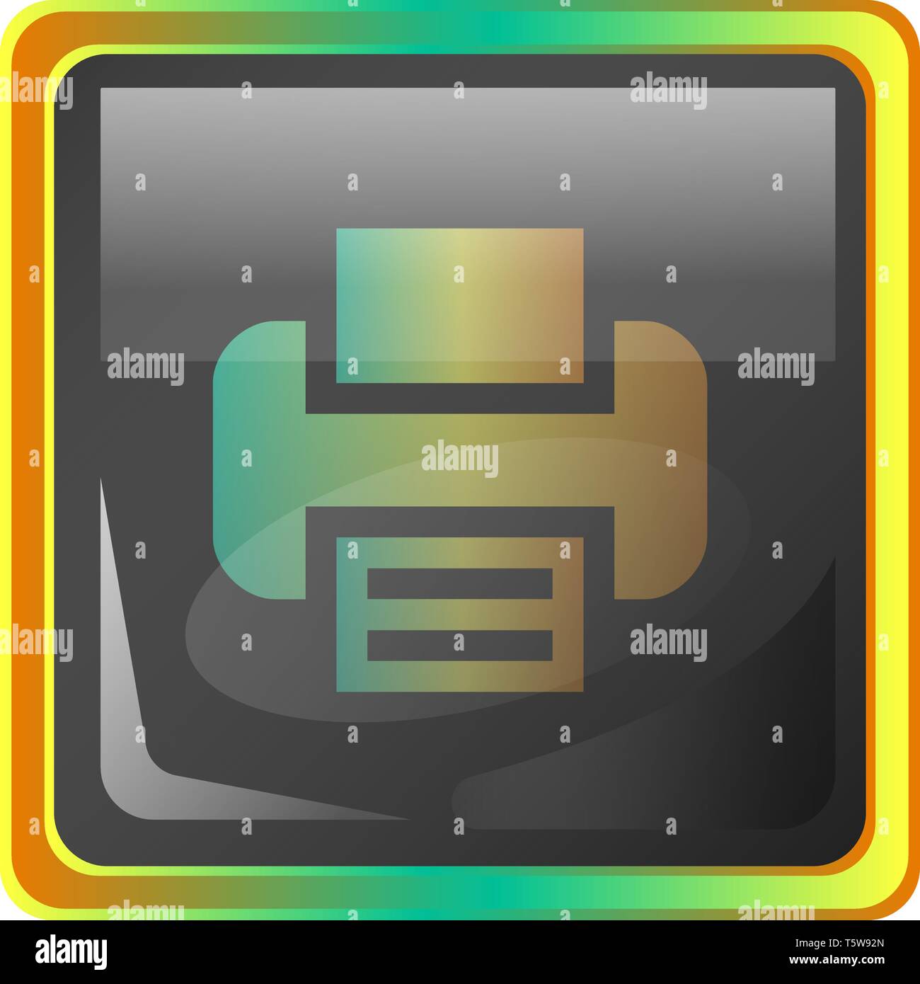 Stampa in grigio quadrato icona vettore illustrazione con il giallo e il verde dettagli su sfondo bianco Illustrazione Vettoriale