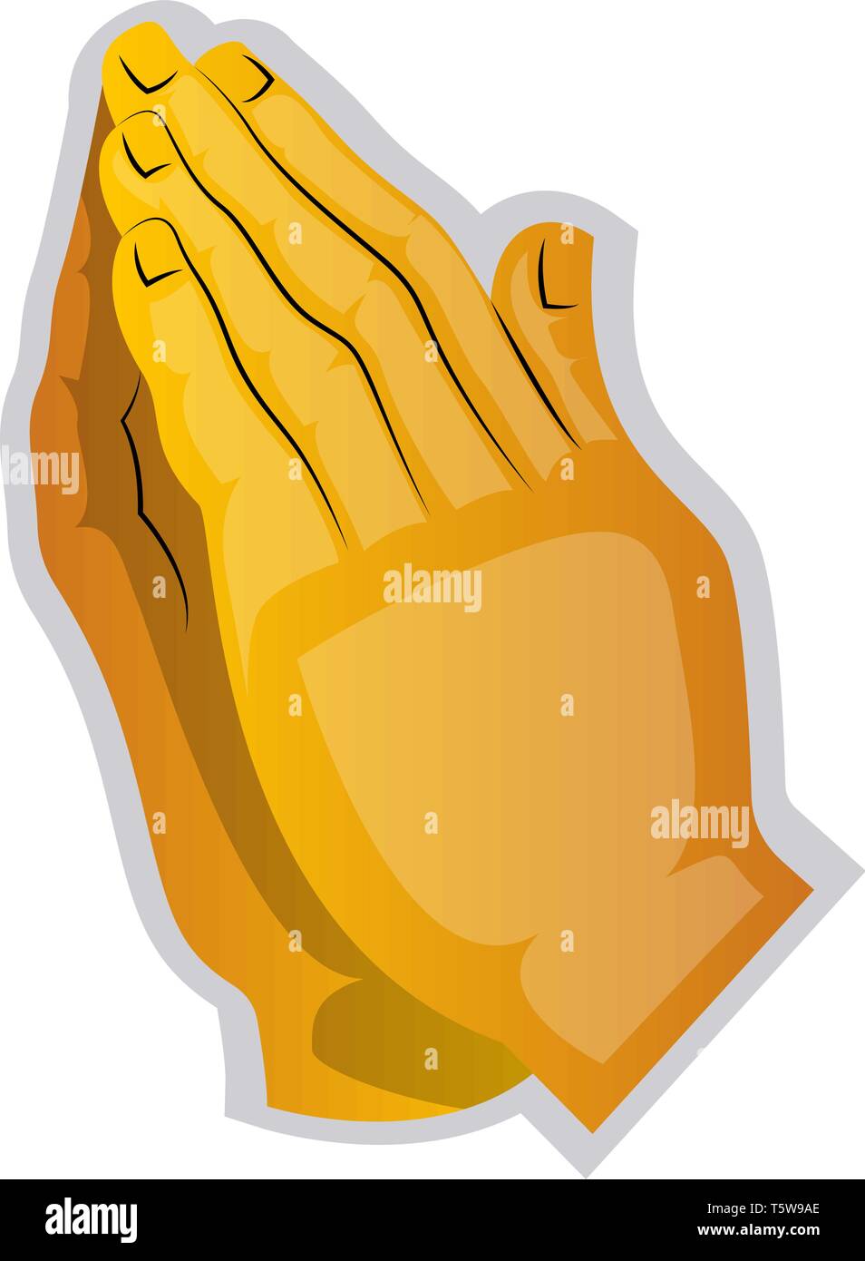 Illustrazione vettoriale di un giallo mani pregando su sfondo bianco Illustrazione Vettoriale