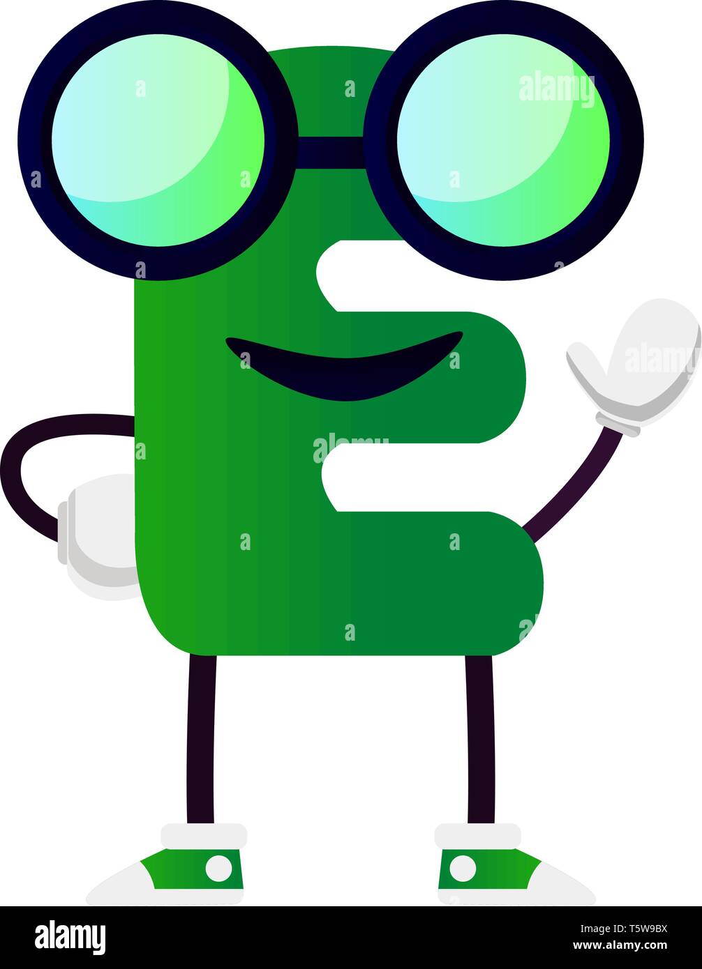 Lettera di verde e occhiali di fumetto illustrazione vettoriale su sfondo bianco Illustrazione Vettoriale