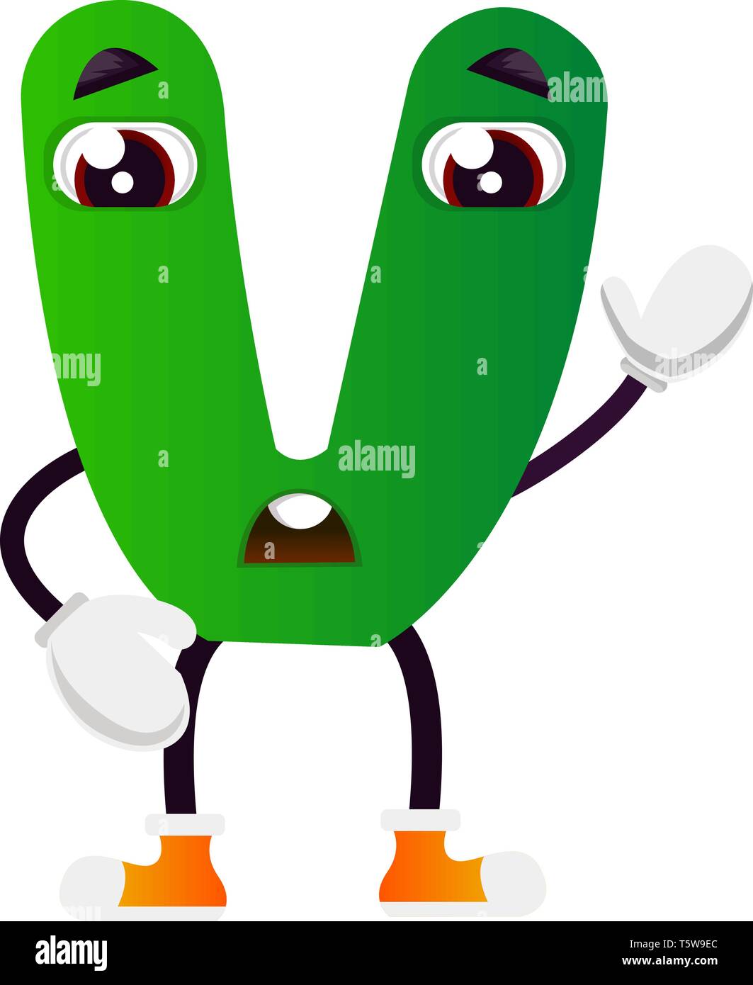 Cartoon verde lettera V illustrazione vettoriale su sfondo bianco Illustrazione Vettoriale