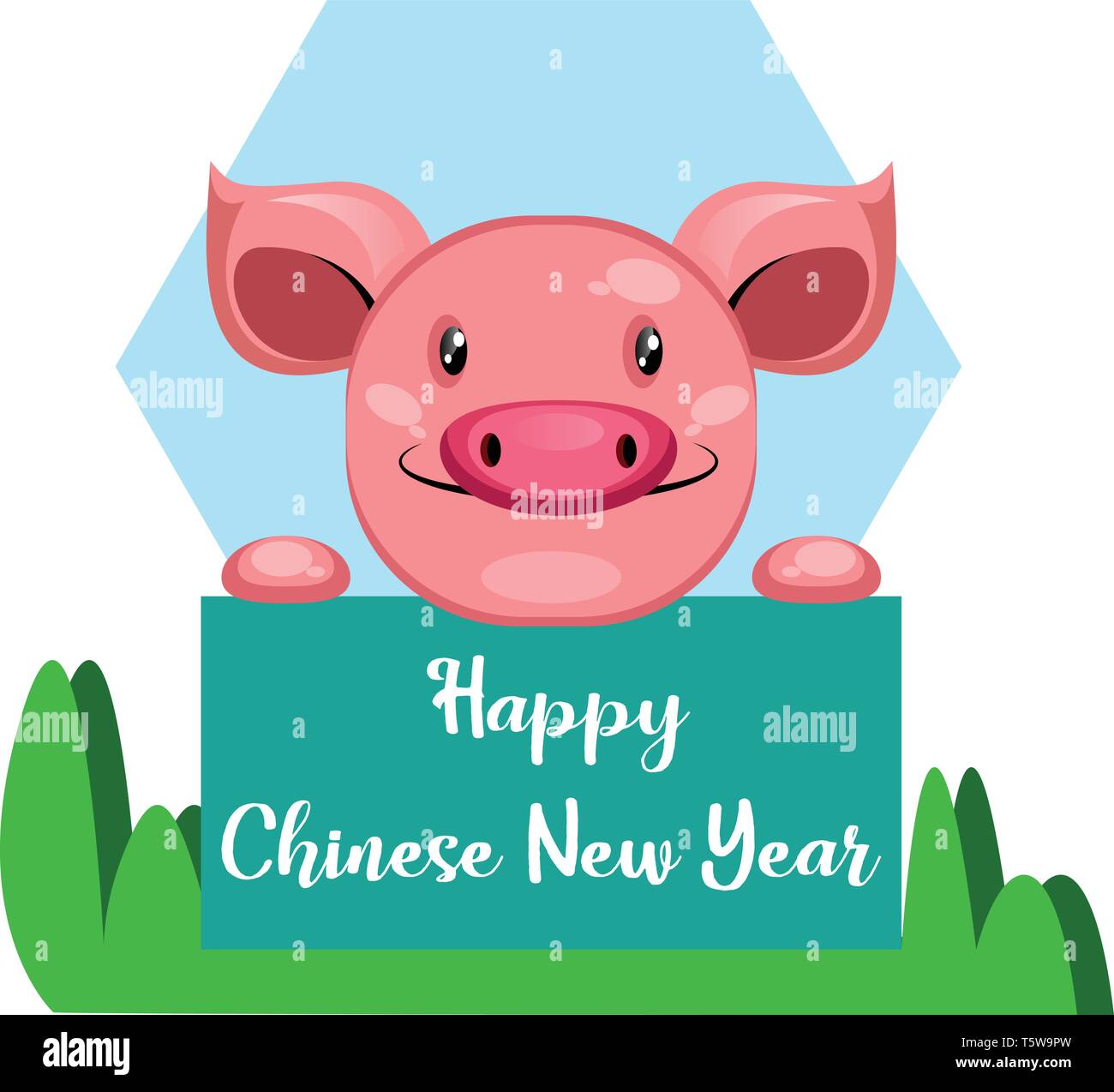 Maiale vi augura felice anno nuovo cinese illustrazione vettore su sfondo bianco Illustrazione Vettoriale