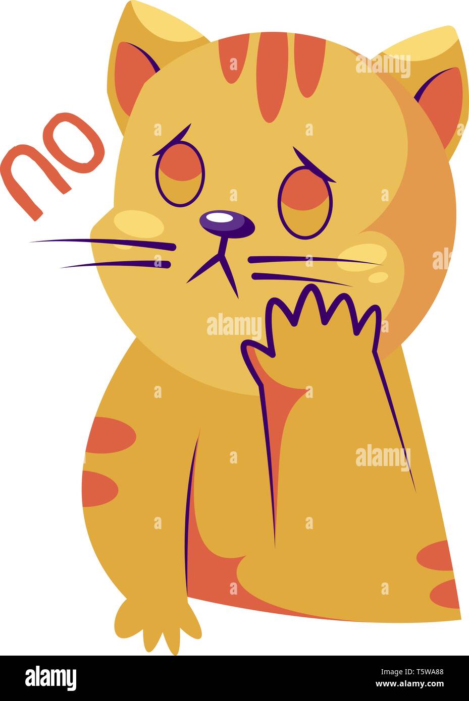 Triste gatto giallo dicendo nessun vettore sticker illustrazione su sfondo bianco Illustrazione Vettoriale