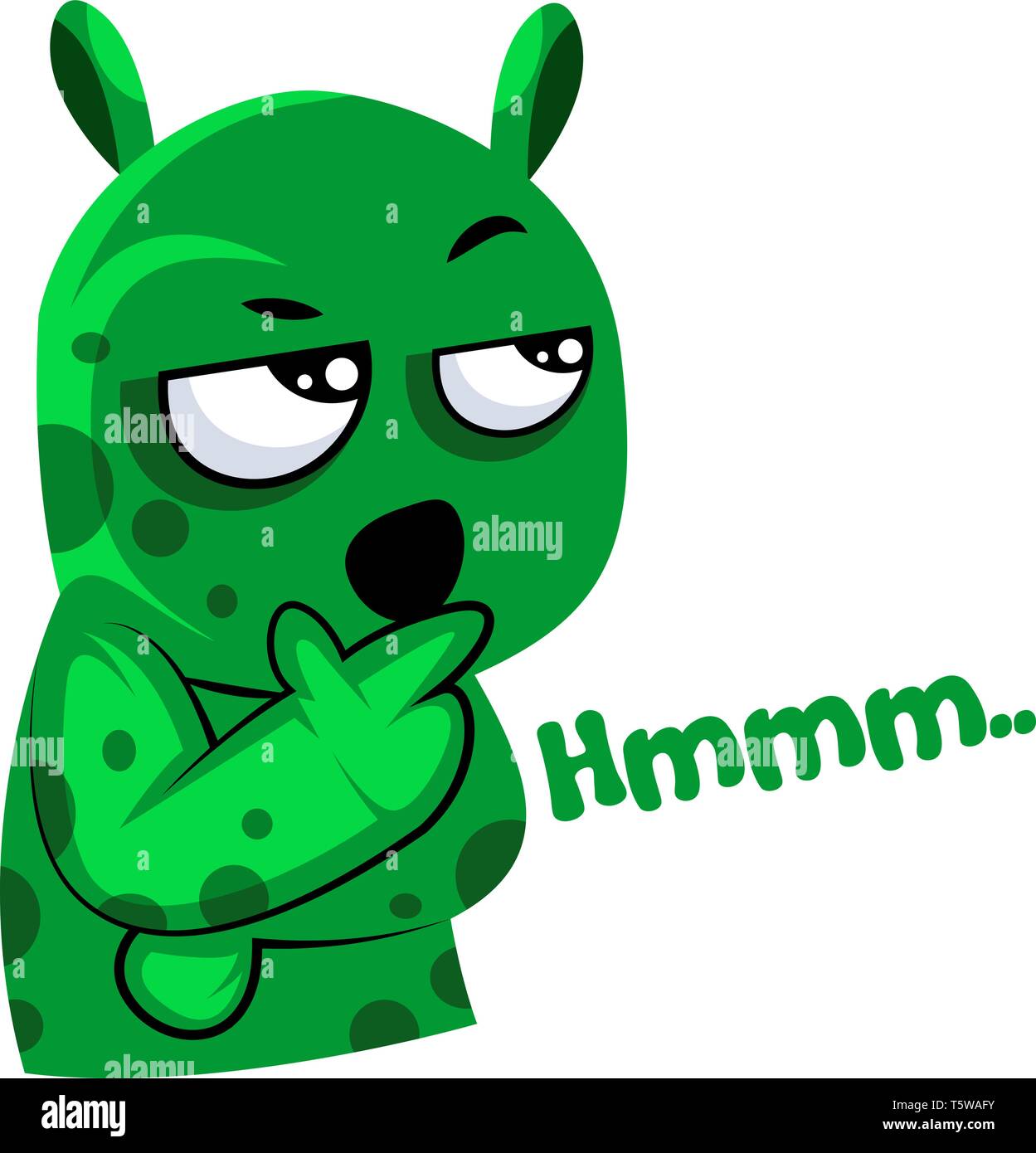 Sospettoso mostro verde illustrazione vettoriale su sfondo bianco Illustrazione Vettoriale