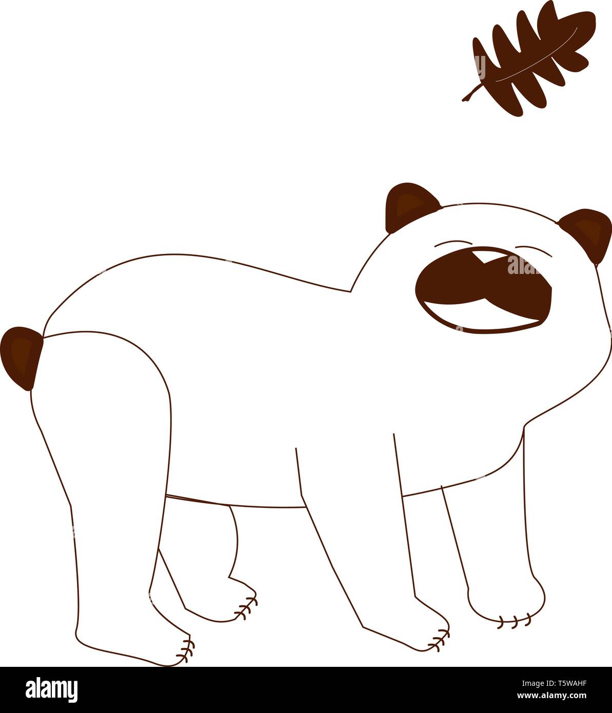 Un orso bianco con una foglia accanto al vettore il colore di disegno o illustrazione. Illustrazione Vettoriale