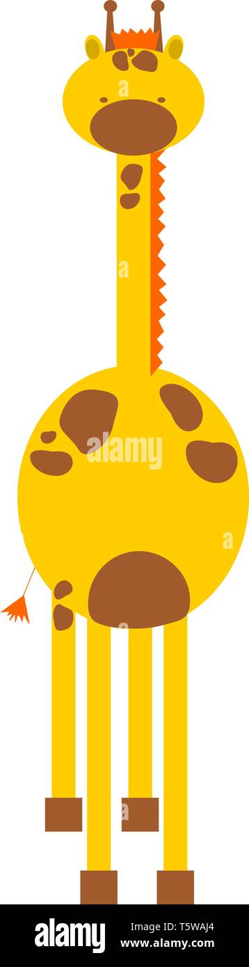 Una giraffa di colore giallo con un collo lungo mangiare erba in blu vettore di sfondo il colore di disegno o illustrazione. Illustrazione Vettoriale