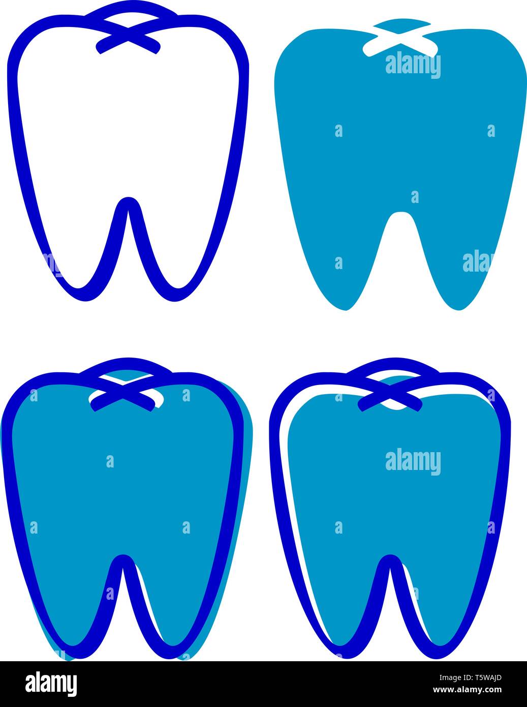 Un set di quattro denti che variano nella dimensione e colore in colore blu colore del vettore di disegno o illustrazione. Illustrazione Vettoriale