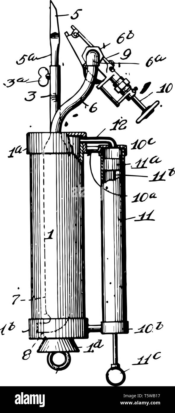 Questa immagine rappresenta la torcia elettrica che produce una fiamma calda vintage disegno della linea di incisione o illustrazione. Illustrazione Vettoriale