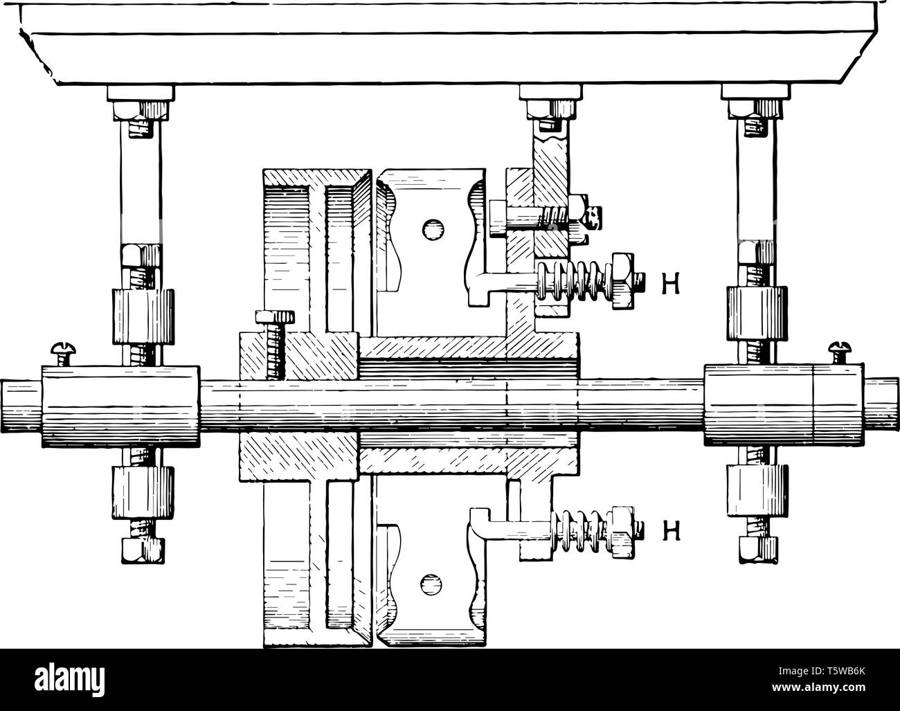 Questa immagine rappresenta allentato puleggia motrice che è premuto a parte dalle molle a spirale sui bulloni, vintage disegno della linea o incisione illustr Illustrazione Vettoriale