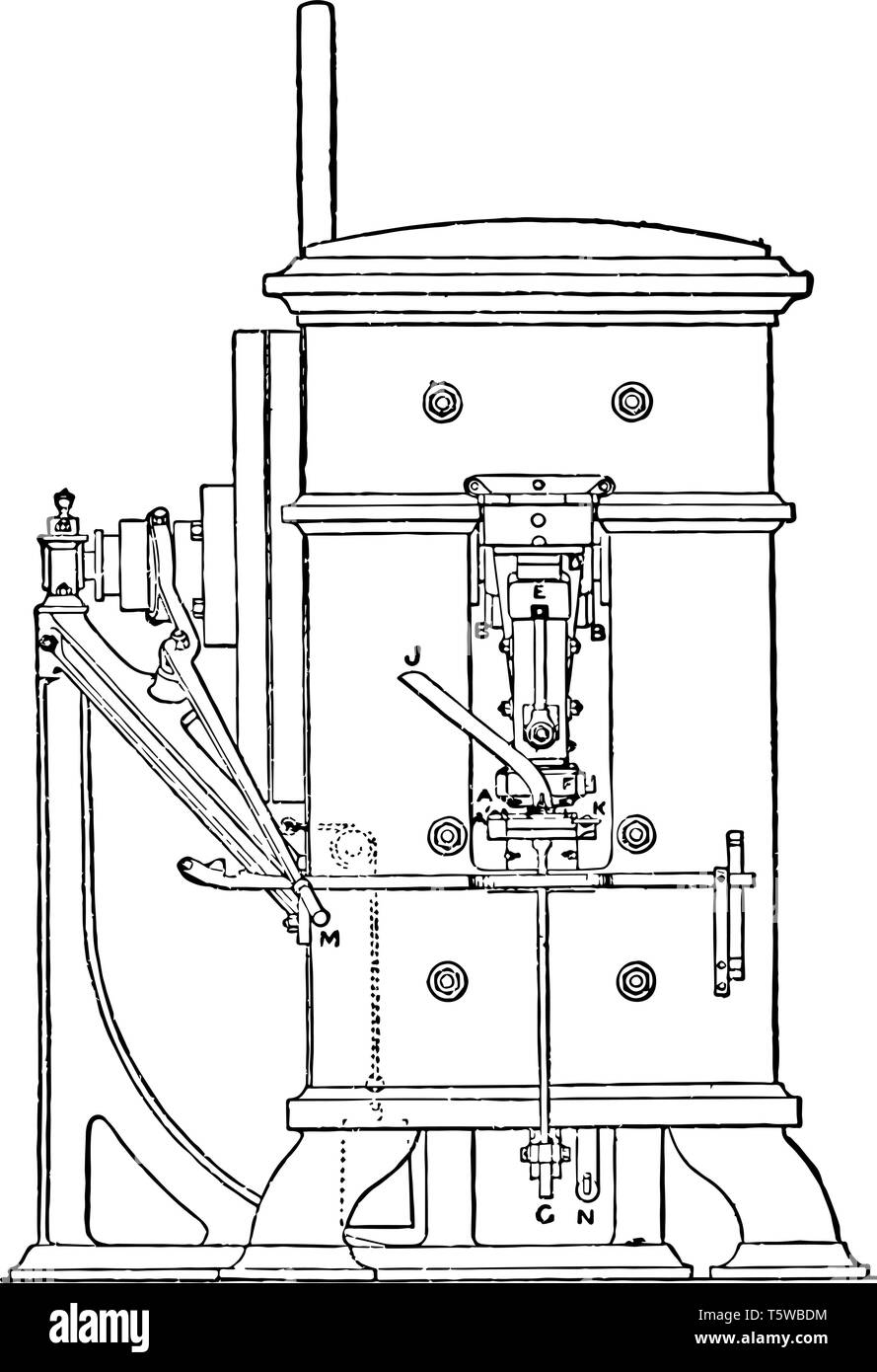 Questa immagine rappresenta la monetazione premere dal Royal Mint vista frontale vintage disegno della linea di incisione o illustrazione. Illustrazione Vettoriale