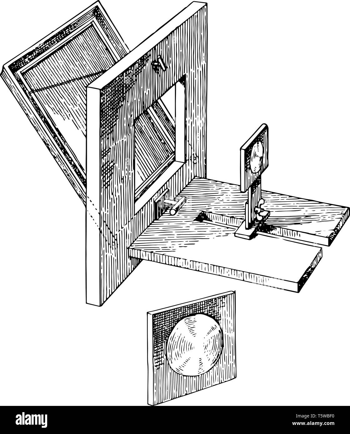 Una illustrazione di un heliostat o un dispositivo che segue il movimento del sole vintage disegno della linea di incisione o illustrazione. Illustrazione Vettoriale